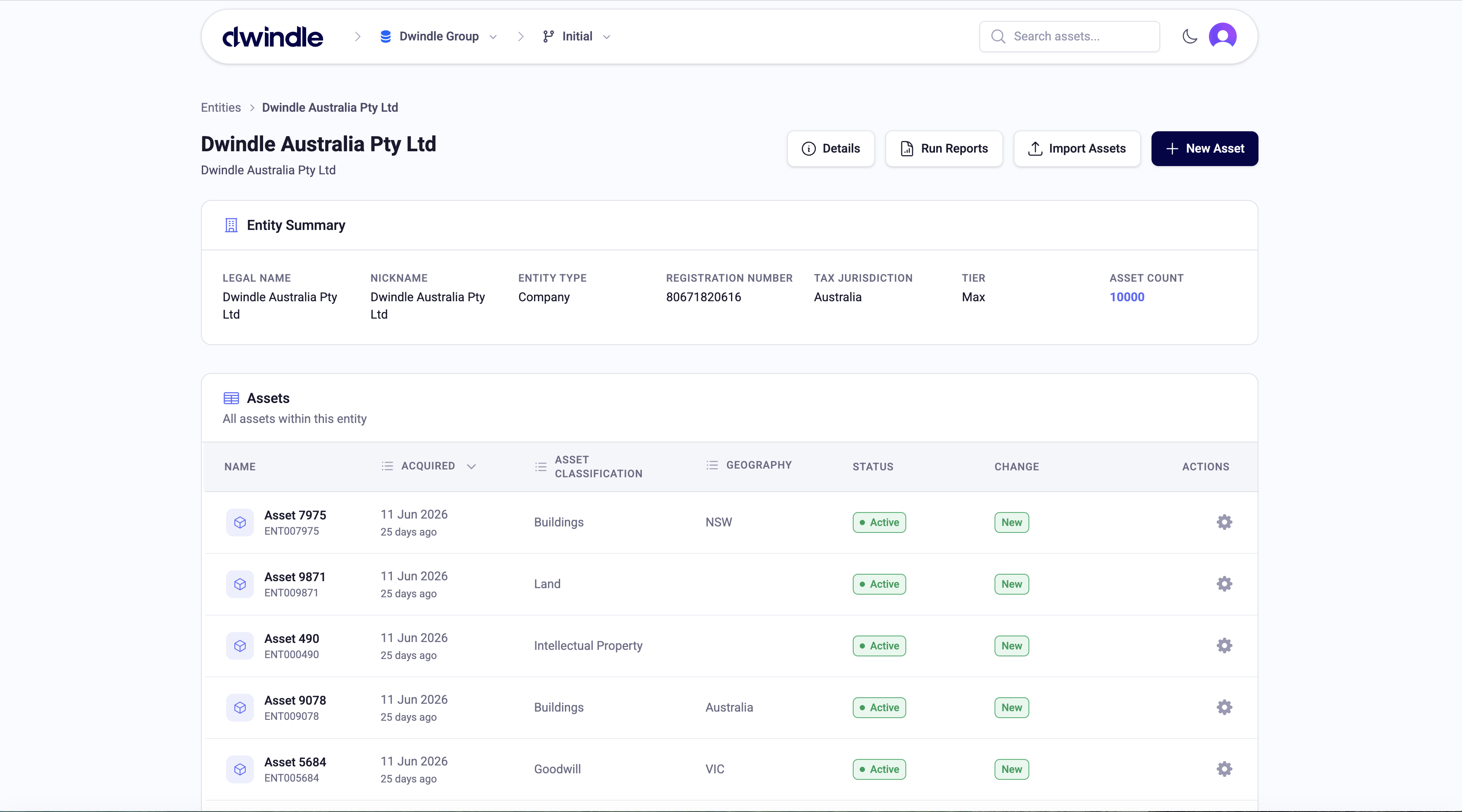 Dwindle asset register, ready for everyday data entry